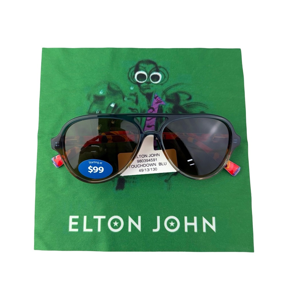 Elton John Touchdown - Blue Aviator Sunglasses Glasses w blue case & green cloth